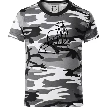 Geometrie lední medvěd na ledu - Dětské maskáčové triko - 104-110cm / 3-4 roky ( Šedý maskáč )