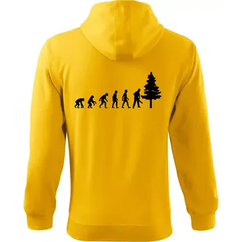 Pánská mikina Evoluce dřevorubec - pila a strom - Mikina s kapucí na zip trendy zipper - 3XL ( Žlutá )