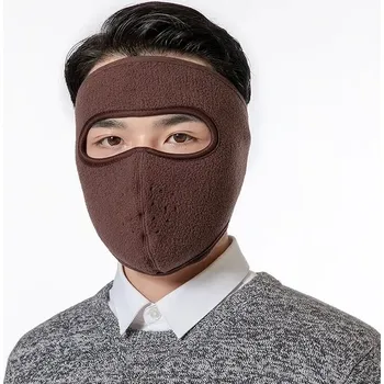 Čepice Zimní fleecová čepice s maskou - Hnědá bez brýlí