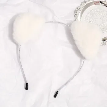 Karnevalový doplněk Kočičí čelenka cosplay chlupatá | módní čelenka s ušima, party doplněk - Bílá