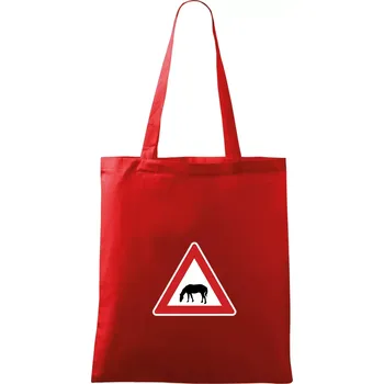 Nákupní taška Dopravní značka - Pozor pasoucí se kůň - Taška bavlněná - 42 x 38 cm ( Červená )