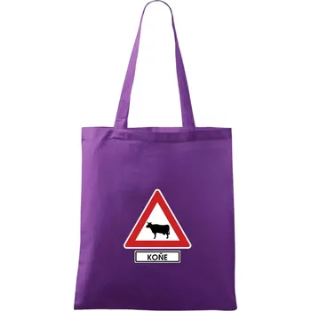 Nákupní taška Dopravní značka - Pozor koně / kráva - Taška bavlněná - 42 x 38 cm ( Fialová )