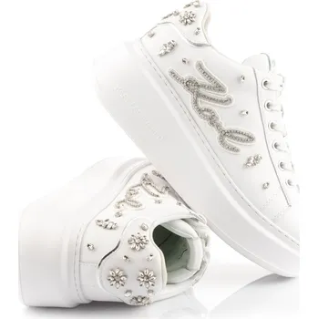 Dámská obuv TENISKY KARL LAGERFELD ANAKAPRI FLORASTONE KARL PTCH WHITE LTHR W/SILVER