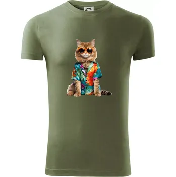Pánské tričko Kočka v létě - Viper FIT - Pánské zůžené tričko - S ( Khaki )