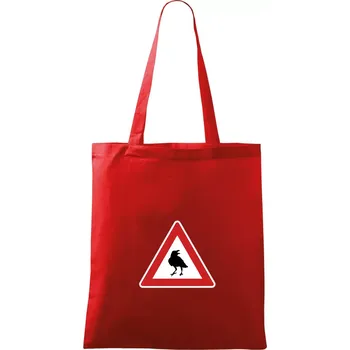 Nákupní taška Dopravní značka - Pozor havran - Taška bavlněná - 42 x 38 cm ( Červená )