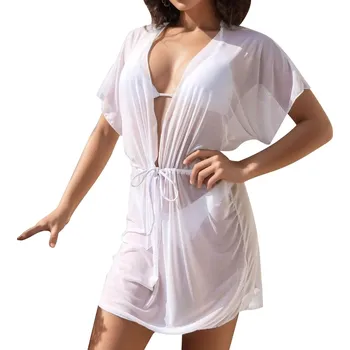 Dámské šaty Letní plážové šaty přes plavky - Bílá,M