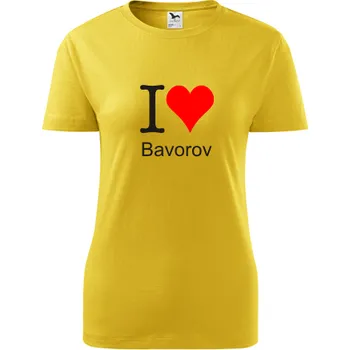 Dámské tričko Žluté dámské tričko I love Bavorov - suvenýry - upomínkové předměty - barva žlutá - velikost M