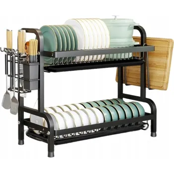 Odkapávač na nádobí ODKAPÁVAČ NA NÁDOBÍ DVOUÚROVŇOVÝ ČERNÝ + DRŽÁK NA PŘÍBORY + DRŽÁK NA PRKÉNKO