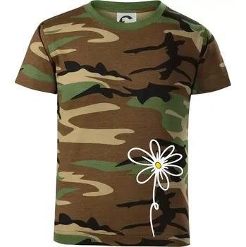 Kopretina - dole na výšku - Dětské maskáčové triko - 146 cm/10 let ( Hnědý maskáč )