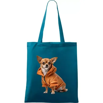 Čivava v bundě - Taška bavlněná - 42 x 38 cm ( Petrolejová )