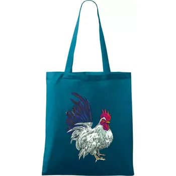 Kohout kreslený bílý - Taška bavlněná - 42 x 38 cm ( Petrolejová )