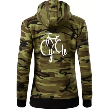 Dámská mikina Cycle kolo - Dámská mikina trendy zipper s kapucí - XS ( Zelený maskáč )