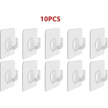 Věšák Samolepicí průhledné nástěnné háčky na klíče | háčky, držák - 6 cm x 6 cm , 10 ks