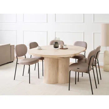 Rozkládací jídelní stůl světle hnědý MDF 120/160 x 76 cm s rozkládacím mechanismem široký podstavec minimalistický styl jídelna kuchyně Beliani