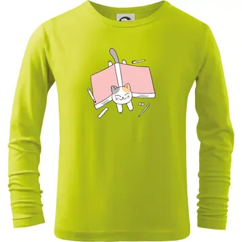 Dětská móda Učení na státnice kočka - Triko dětské Long Sleeve - 104-110cm / 3-4 roky ( Limetková )