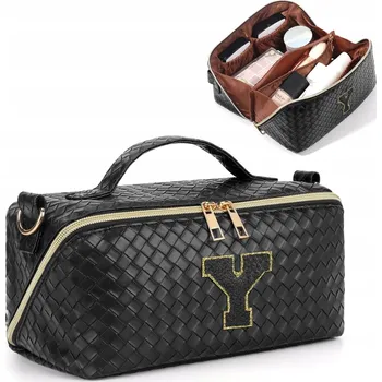 Kosmetická taška Černá kosmetická taštička / organizér na make-up s popruhem DECINIEE