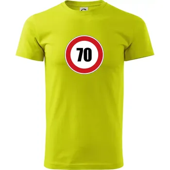 Dopravní značka - omezení rychlosti 70 - Klasické pánské triko vyšší gramáže - XS ( Limetková )