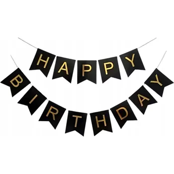 BANNER girlanda ČERNÁ k narozeninám nápis HAPPY BIRTHDAY 5m zlatá DEKORACE