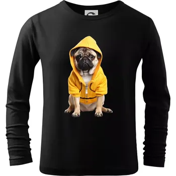 Chlapecké tričko Mops v mikině - Triko dětské Long Sleeve - 158 cm/12 let ( Černá )