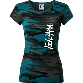 Judo nápis japan - Dámské maskáčové triko - M ( Petrolejová maskáč )