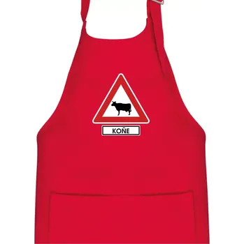 Kuchyňská zástěra Dopravní značka - Pozor koně / kráva - Dětská zástěra na vaření - Univerzální velikost ( Červená )