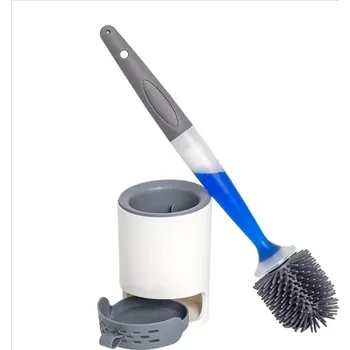 WC štětka Nástěnný wc kartáč s dávkovačem gelu | toaletní kartáč, wc kartáč - BÍLÝ