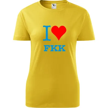 Dámské tričko Žluté dámské tričko I love FKK - dárek pro nudistku - barva žlutá - velikost XXL