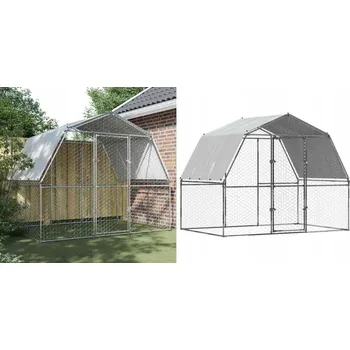 Klec pro slepice se střechou a dvířky, stříbrná, ocel