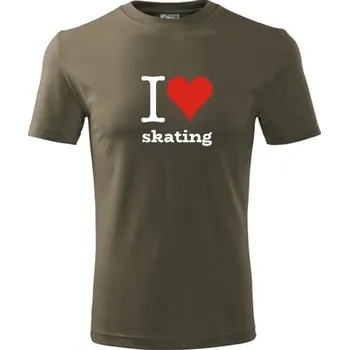 Army tričko I love skating - dárek pro skateboardistu - dárek pro skejťáka - barva hnědá - velikost XL
