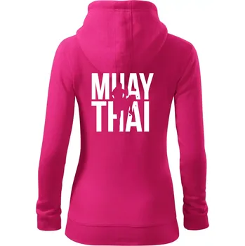 Dámská mikina Nápis Muay Thai - Dámská mikina trendy zipper s kapucí - S ( Purpurová )