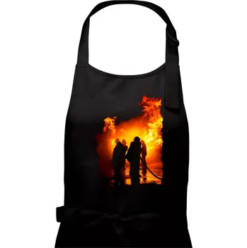 Kuchyňská zástěra Hasiči při zásahu - Dámská zástěra na vaření - Univerzální velikost ( Černá )