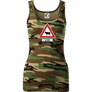 Dámské tričko Dopravní značka - Pozor koně / kráva - Dámské Maskáčové tílko - S ( Hnědý maskáč )