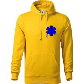 Pánská mikina Rescue - Hvězda na prsu + nápis na zádech - Mikina pánská Cape s kapucí - 5XL ( Žlutá )