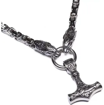 Náhrdelník Náhrdelník z chirurgické oceli Thorův řetež - Mjölnir Rys Lynx - Délka 65 cm