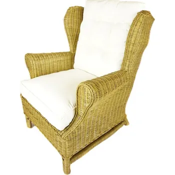 Křeslo Ratanové křeslo ušák medové polstr bílý FL