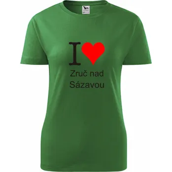 Dámské tričko Zelené dámské tričko I love Zruč na Sázavou - suvenýry - upomínkové předměty - barva zelená - velikost XL
