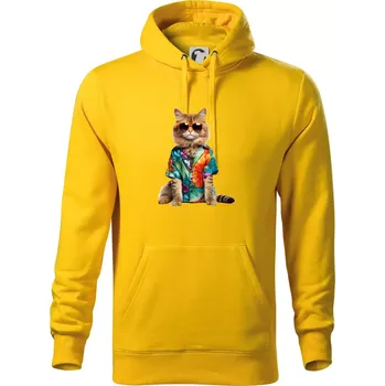 Pánská mikina Kočka v létě - Mikina pánská Cape s kapucí - S ( Žlutá )
