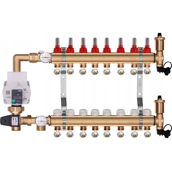 rozdělovač topení Mosazný rozdělovač pro podlahové topení 8 okruhů s ČERPADLOVOU SKUPINOU WILO + PEX SPOJKY