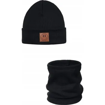 Čepice Jarní souprava pro dítě čepice a nákrčník SMILE z bavlny - ČERNÁ 40-46