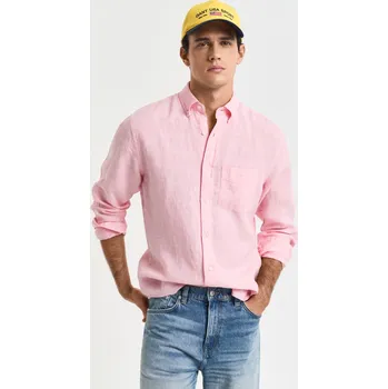 Pánské oblečení KOŠILE GANT REG LINEN SHIRT GERANIUM PINK