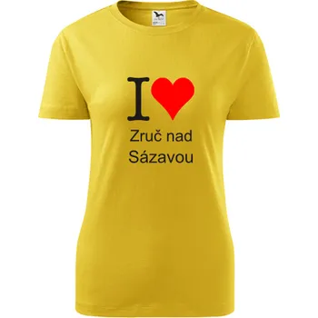 Dámské tričko Žluté dámské tričko I love Zruč na Sázavou - suvenýry - upomínkové předměty - barva žlutá - velikost M