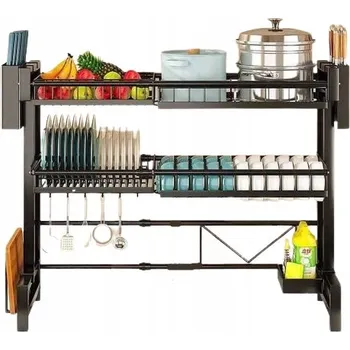 Odkapávač na nádobí Odkapávač na nádobí nad dřez dvoupatrový černý 60-100x28x81cm