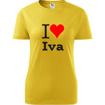 Dámské tričko Žluté dámské tričko I love Iva - dárek pro novopečenou maminku nebo babičku - tričko se jménem - barva žlutá - velikost M
