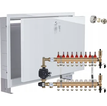 rozdělovač topení Rozdělovač pro podlahové topení 9 okruhů s GRUPOU GRUNDFOS + PEX trubky + PODOMÍTKOVÁ SKŘÍŇ