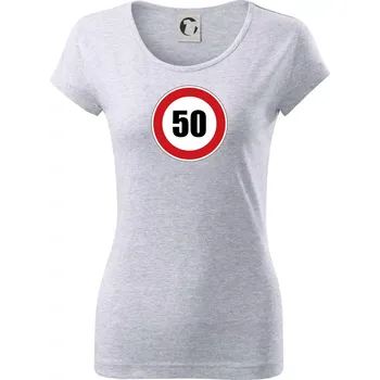 Dámské tričko Dopravní značka - omezení rychlosti 50 - Dámské triko Pure - S ( Světlešedý Melír )