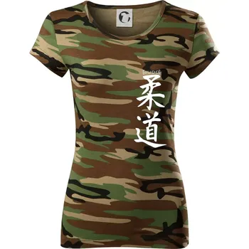 Dámské tričko Judo nápis japan - Dámské maskáčové triko - M ( Hnědý maskáč )