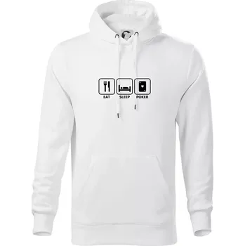 Pánská mikina Eat sleep poker - Mikina pánská Cape s kapucí - M ( Bílá )