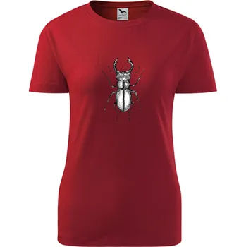 Dámské tričko Červené dámské tričko s roháčem - barva červená - velikost L