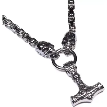 Náhrdelník Náhrdelník z chirurgické oceli Thorův řetež - Mjölnir Lebky - Délka 40 cm
