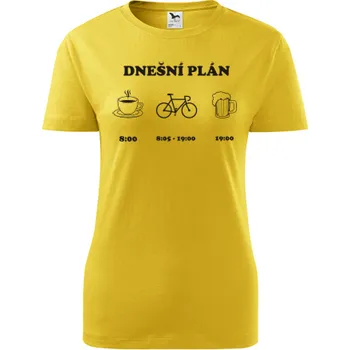 Dámské tričko Žluté dámské tričko cyklo plán - dárek pro cyklistku - barva žlutá - velikost M